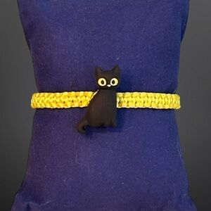 Black cat, yellow eyes, Halloween adjustable bracelet for the smaller wrist